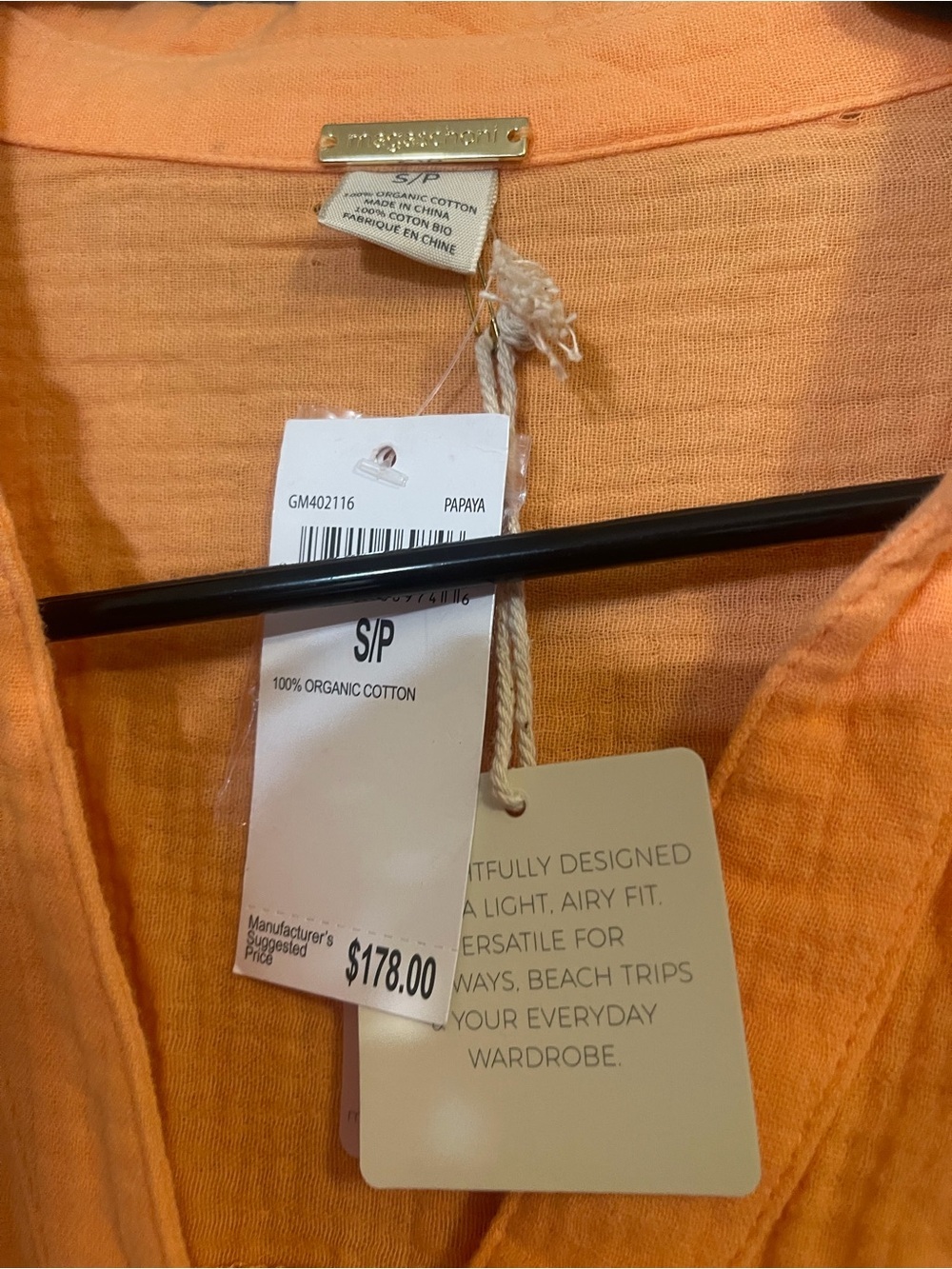 Magaschoni Orange Textured Long-Sleeve Shirt Dress with Waist Tie organic cotton - Picture 5 of 10